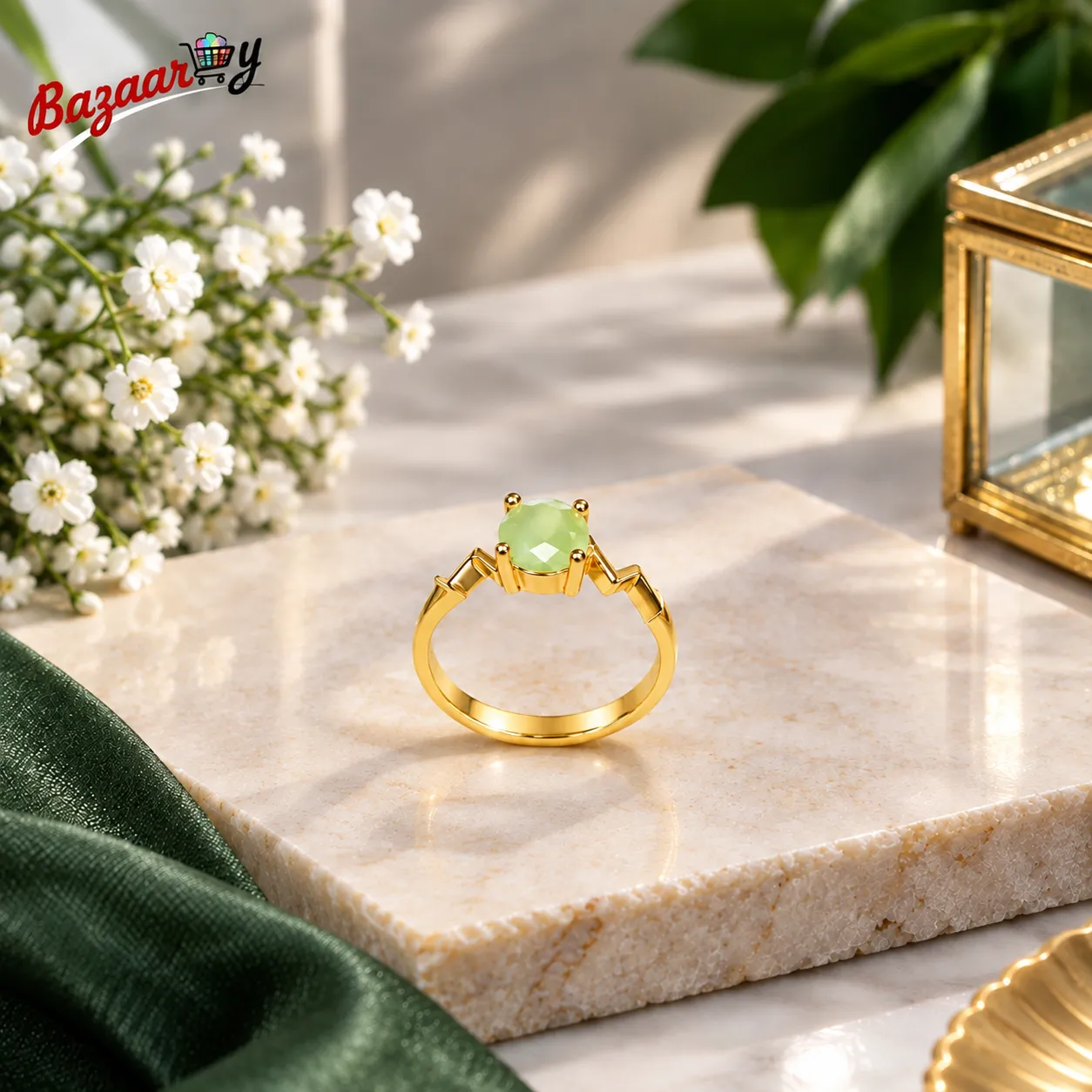 Green Stone Gold Plated Ring for Women – Stylish Fashion Jewelry